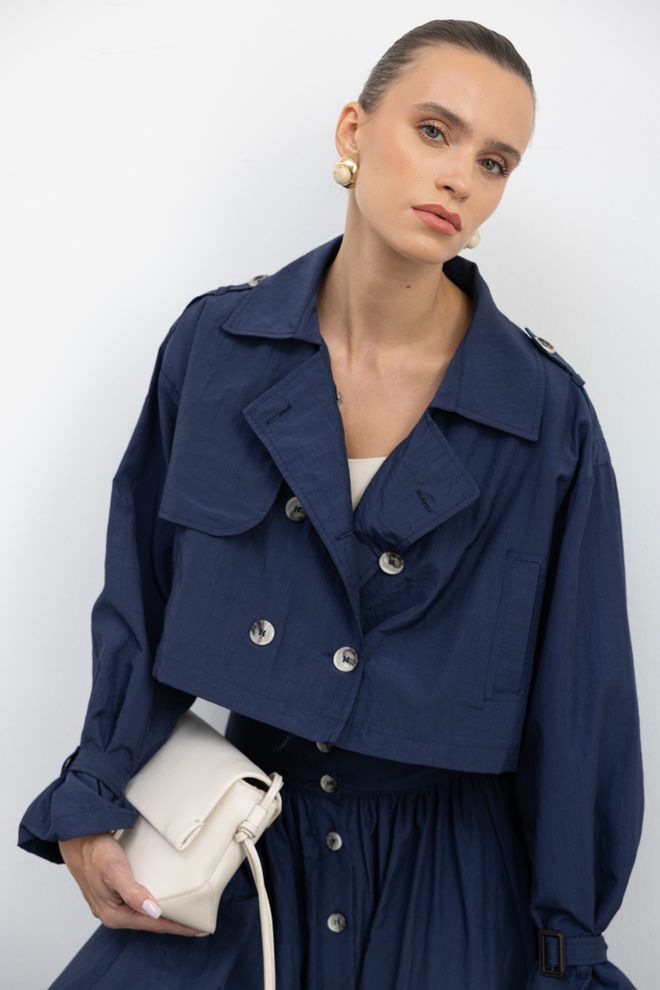 Cream Rouge Green Oversized Single Breasted Crop Coat Wholesale Clothing 5