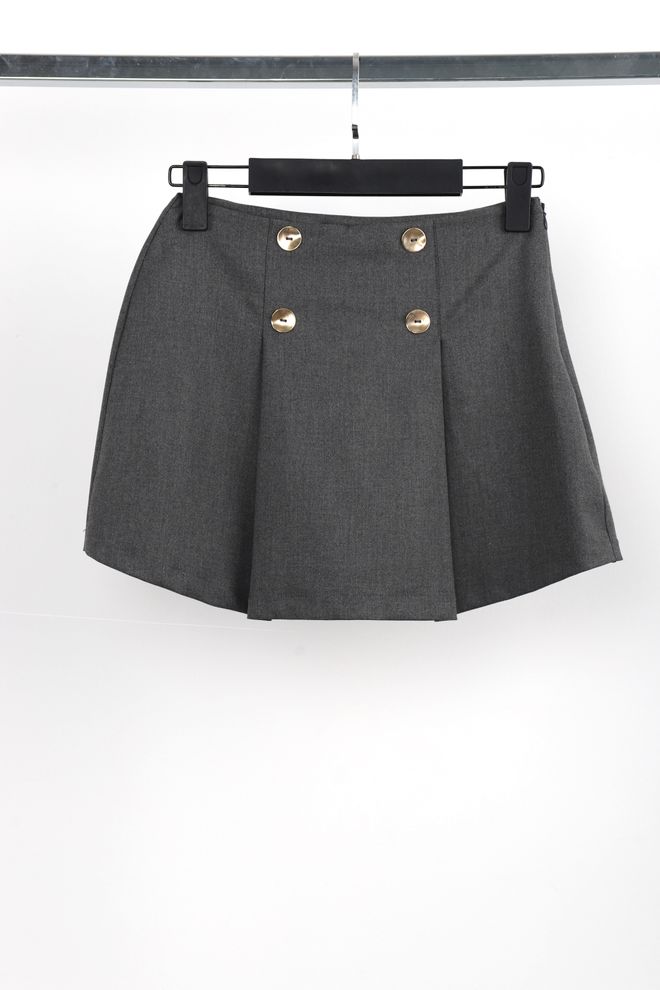 Cream Rouge Grey Flared Mini Skirt Mid Waist Zip Up Wholesale Clothing Casual