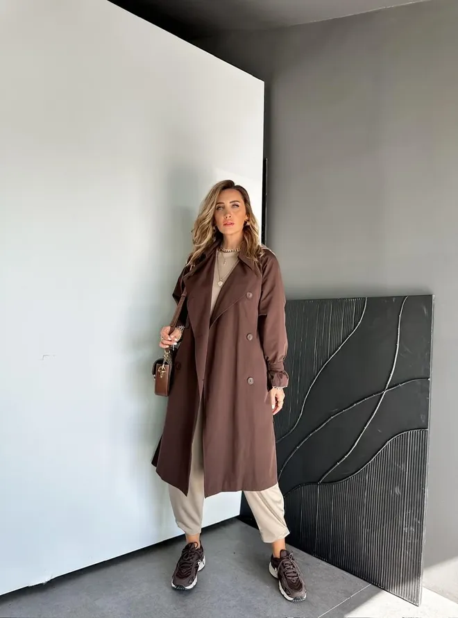 Cream Rouge Hnedý Trenčkot Neformálny Elegantný Veľkoobchod s oblečením Skromný