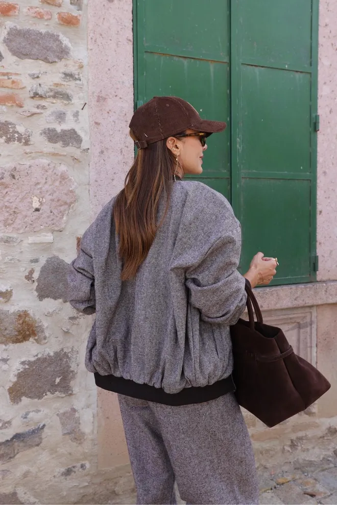 Cream Rouge Grey Bomber Jacket Oversized Fit With Zip Up Closure Wholesale Clothing 5