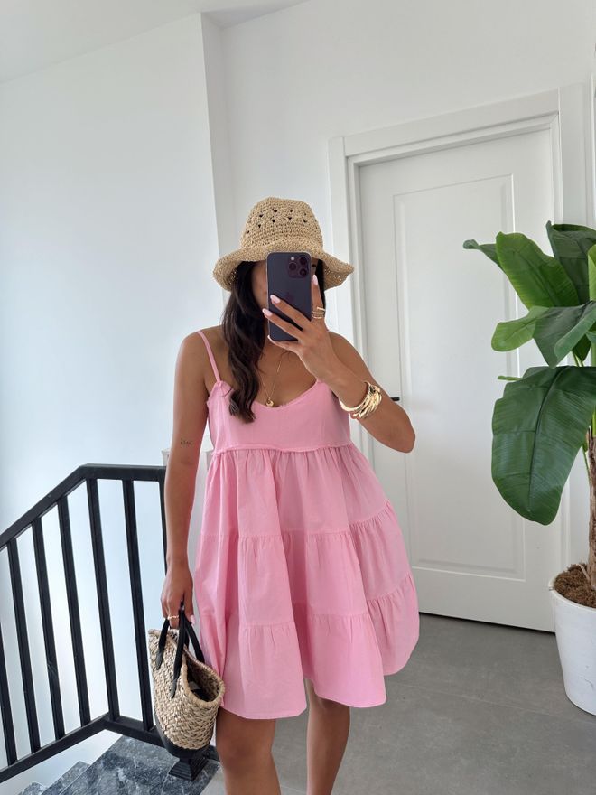 Cream Rouge Vestito Babydoll Mini Rosa Con Scollo A V E Maniche A Aletta Abbigliamento all'ingrosso Casuale