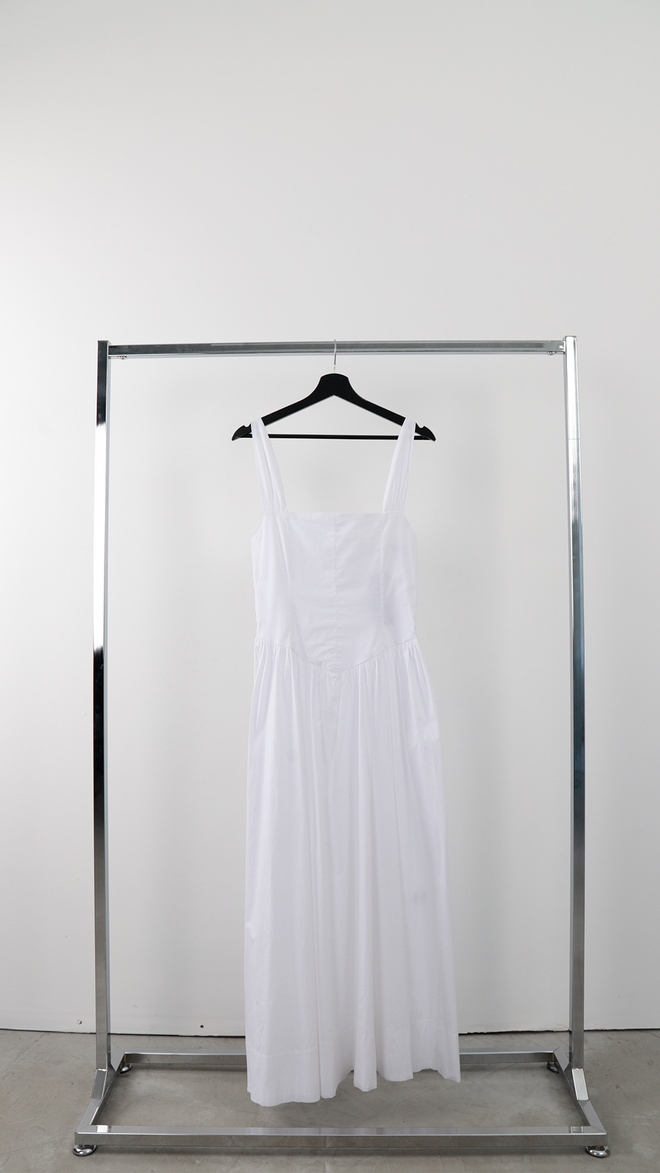 Cream Rouge Ασπρο Φόρεμα Α γραμμή Μάξι Με Τετράγωνη Λαιμόκοψη Χονδρικό εμπόριο ενδυμάτων Απλό