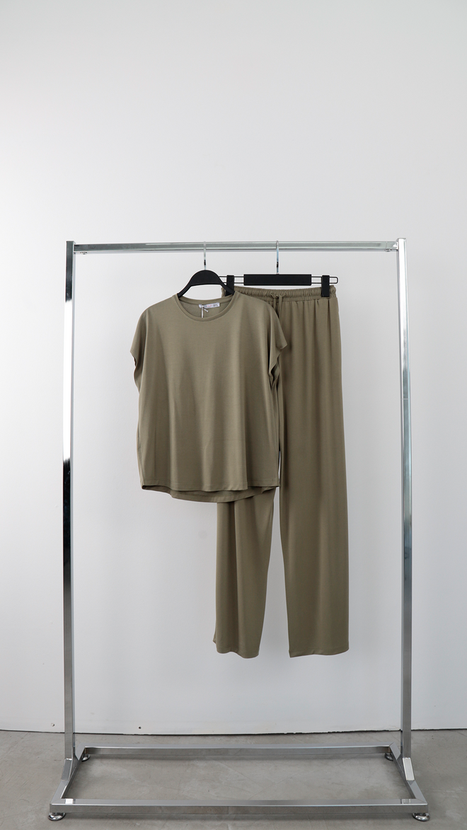 Cream Rouge Χακί Casual Παντελόνι Jogger Με Κορδόνι Και Ψηλή Μέση Χονδρικό εμπόριο ενδυμάτων Casual