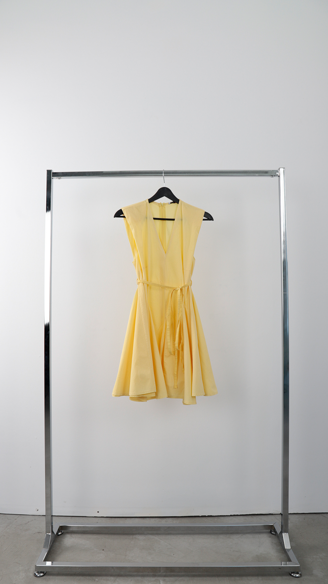 Cream Rouge Sarı Fit And Flare V Yaka Elbise Toptan Giyim Gündelik