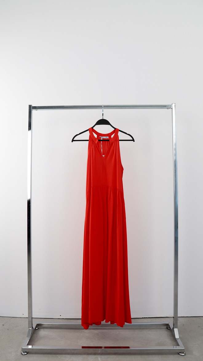 Cream Rouge Vestito Maxi Rosso Elegante A Line Con Scollo A V Abbigliamento all'ingrosso 0