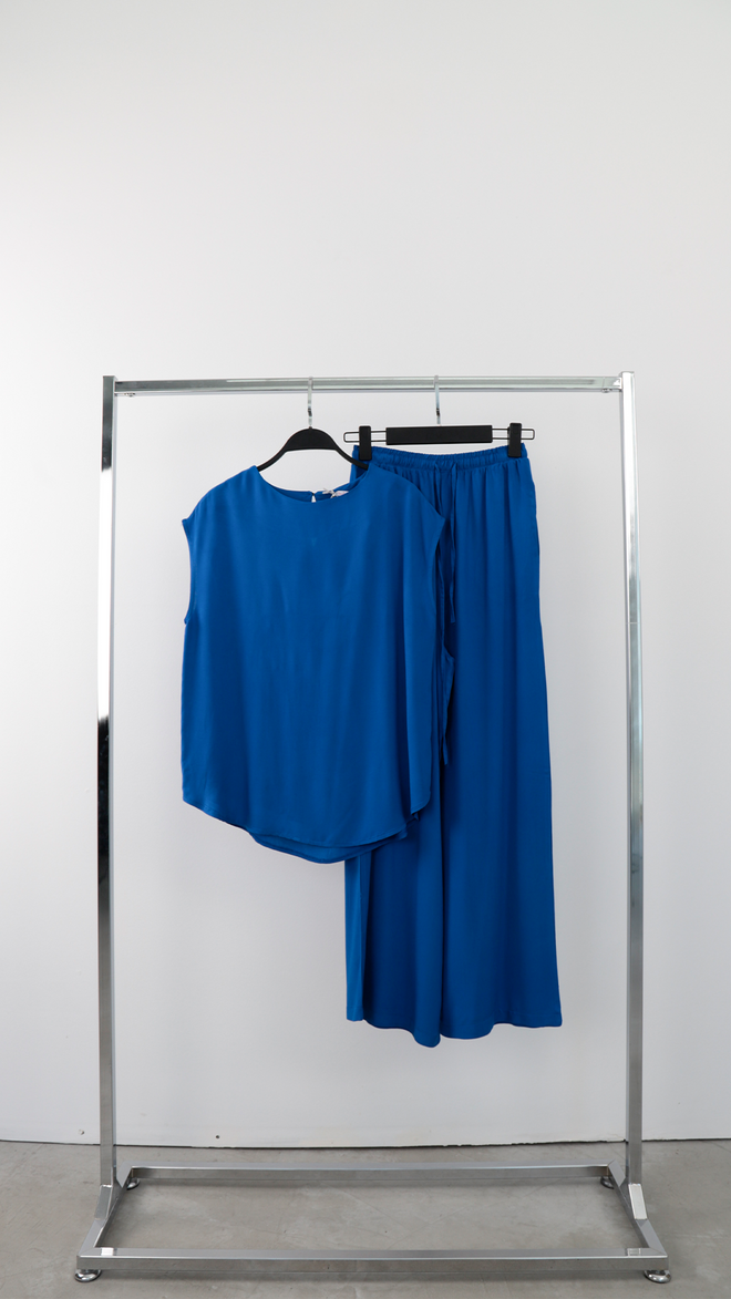 Cream Rouge Blusa Azul Casual Elegante Con Mangas Casquillo Ropa al por mayor 0