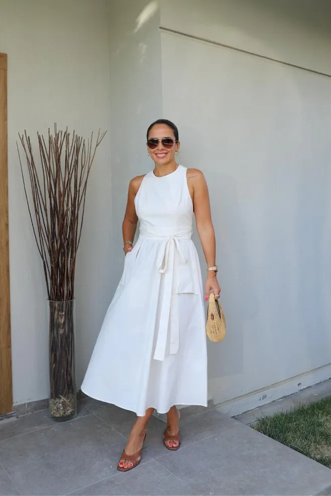 Cream Rouge White Fit And Flare Midi Dress Wholesale Clothing 1