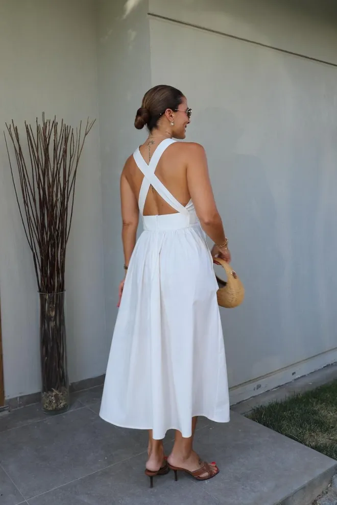 Cream Rouge Pink A Line Midi Dress With Cap Sleeves Wholesale Clothing Formal