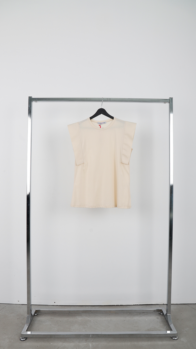 Cream Rouge Beige T Shirt Décontracté Streetwear Sans Manches Mancherons Vêtements en gros Décontracté