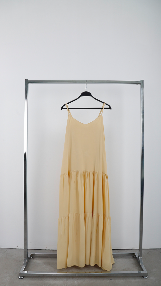 Cream Rouge Beige Maxi V Neck Cami Dress Sleeveless Boho Casual Wholesale Clothing Casual