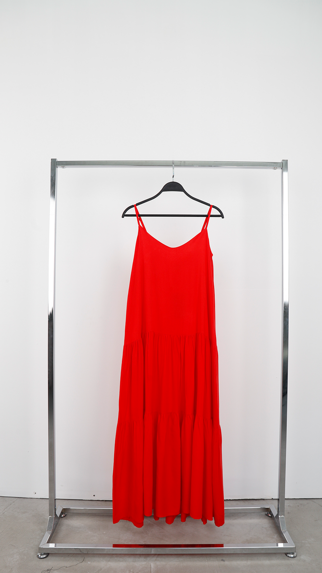 Cream Rouge Vestido Maxi Vermelho – Cami Sem Mangas Gola V Elegância Casual Roupas por atacado 0