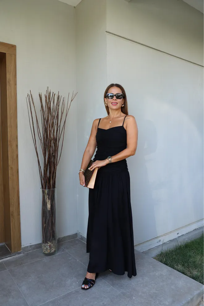 Cream Rouge Μπλε Μαρέν Κομψό Μάξι Φόρεμα Με V Λαιμόκοψη Αμάνικο Χονδρικό εμπόριο ενδυμάτων Γενέθλια