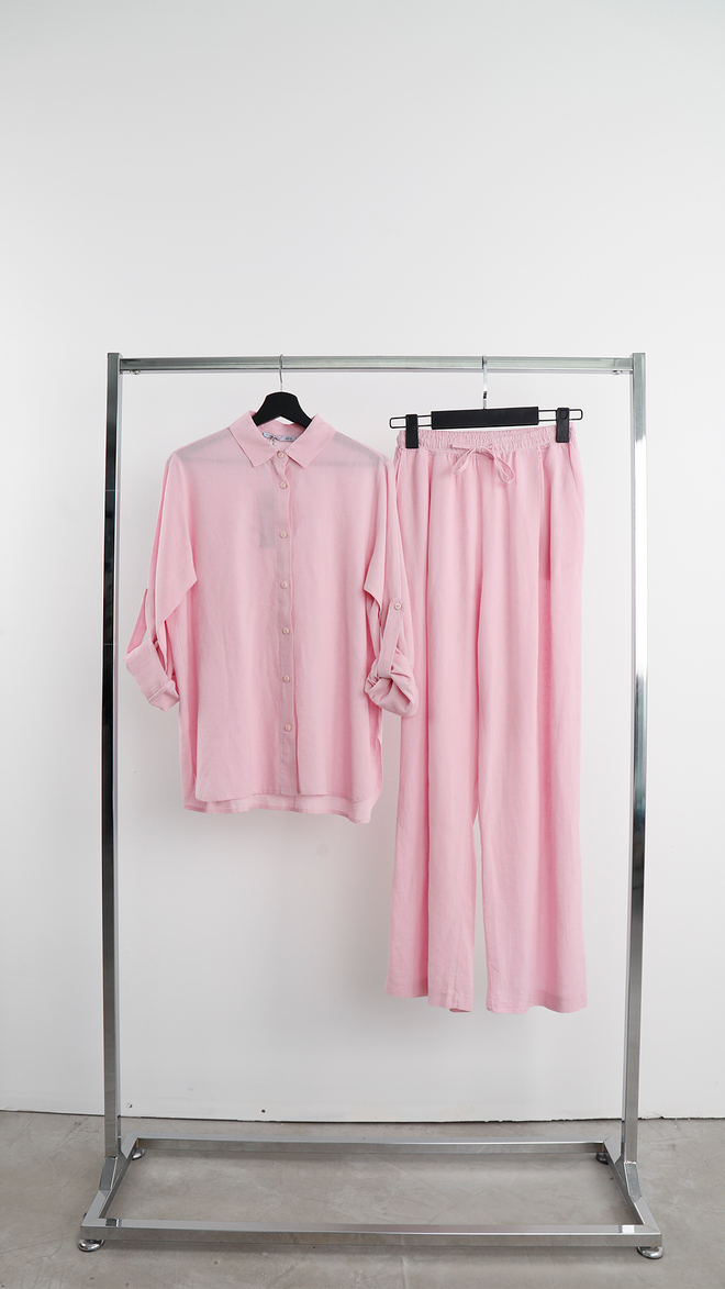 Cream Rouge Chemise Rose Décontractée Col Polo Manche Longue Vêtements en gros Modeste
