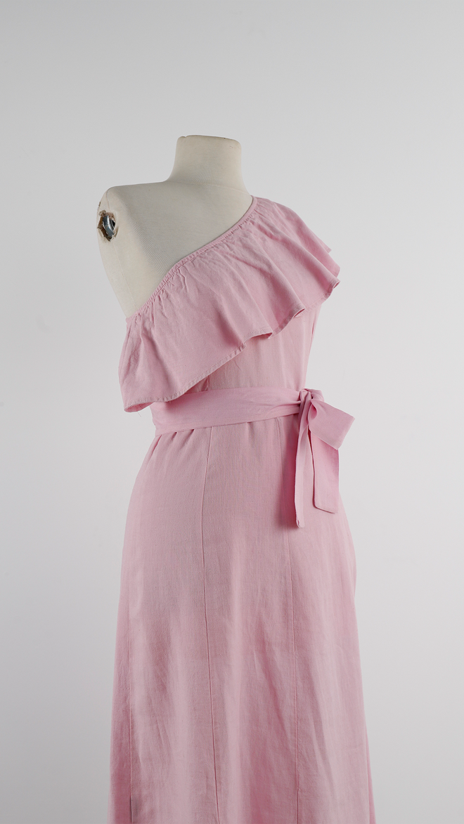 Cream Rouge Pink Maxi One Shoulder A Line Dress Wholesale Clothing Casual