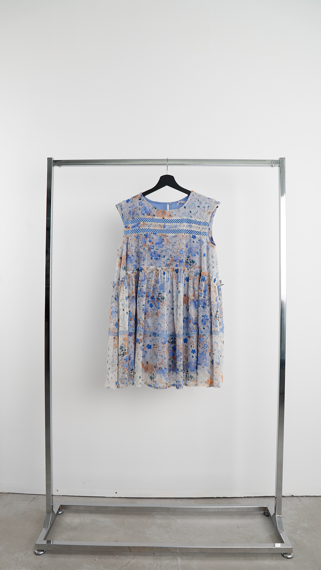 Cream Rouge Blue Babydoll Dress Floral Mini Sleeveless Boho Summer Wholesale Clothing Casual