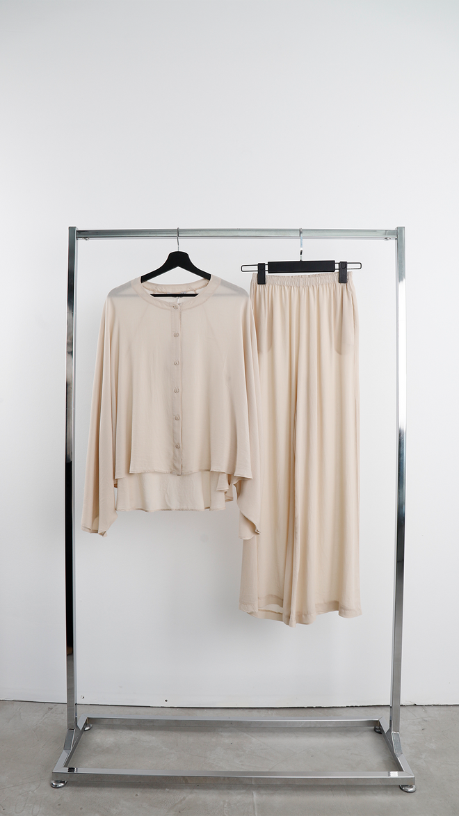 Cream Rouge Beige Shirt Modest Oversized Long Sleeve Buttoned Wholesale Clothing Modest