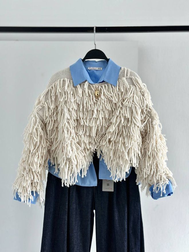 Cream Rouge Béžový Oversized Sveter S Okrúhlym Výstrihom V Ležérnom Štýle Veľkoobchod s oblečením Neformálny