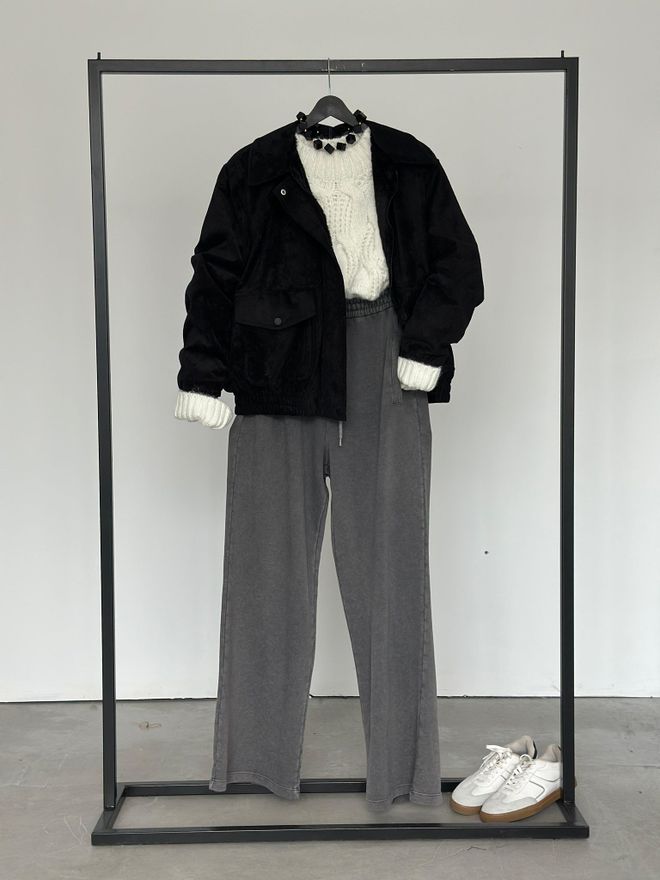 Cream Rouge Kapaklı Cepli Siyah Bomber Kaban Toptan Giyim Gündelik