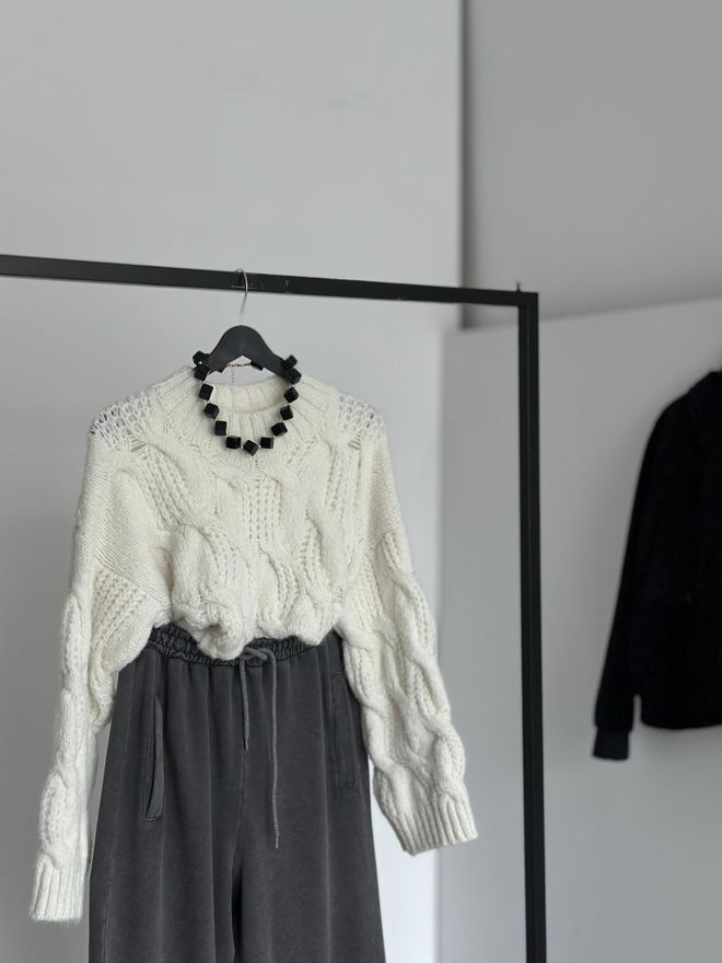 Cream Rouge Beyaz Kazak Gündelik Vintage Tasarımlı Toptan Giyim Gündelik