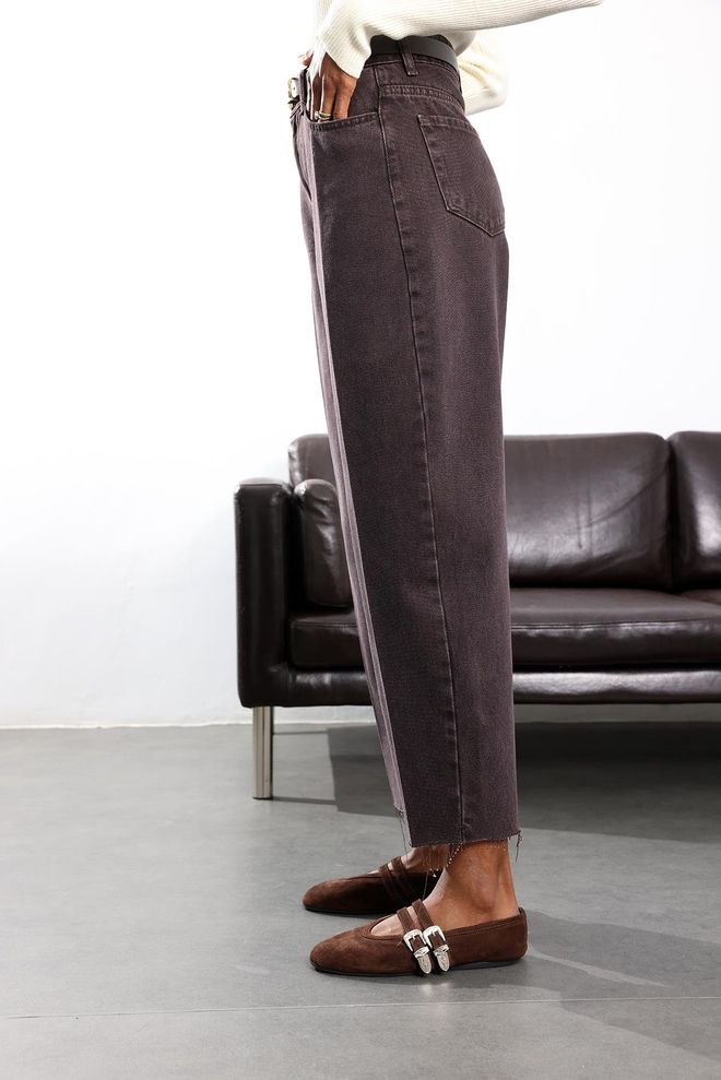 Cream Rouge Brown Mom Pants High Waist Cropped Straight Leg Wholesale Clothing Lounge