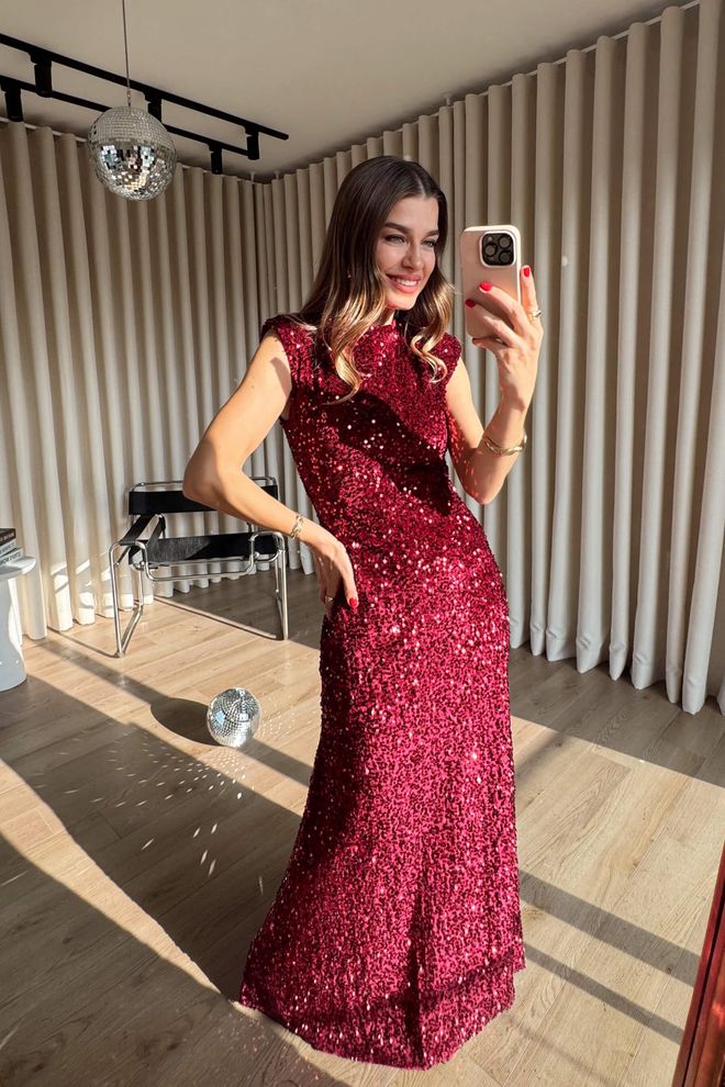 Cream Rouge Vestito Bordeaux Glamour Elegante Formale Vestito A Guaina Collo Alto Fino Al Pavimento Manica Ad Aletta Abbigliamento all'ingrosso Formale