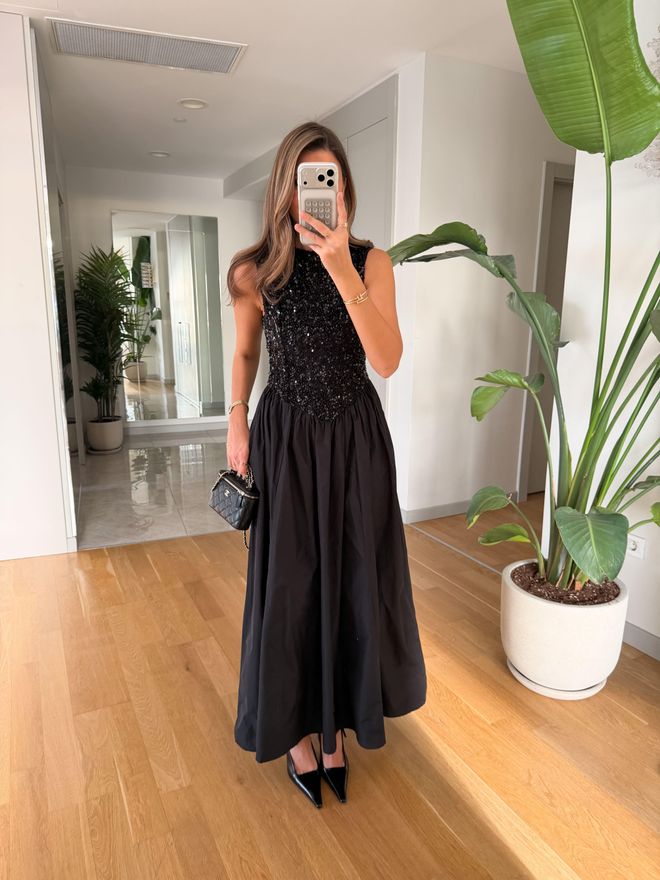 Cream Rouge Vestido Preto Elegante Fit And Flare Roupas por atacado Formal