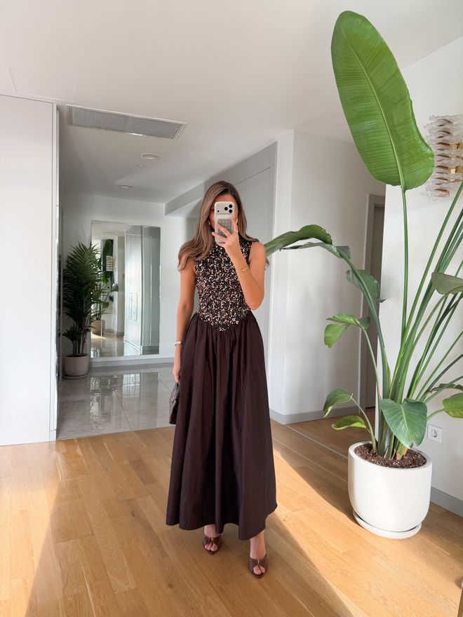 Cream Rouge Vestido Preto Elegante A Line Com Lantejoulas Roupas por atacado Formal