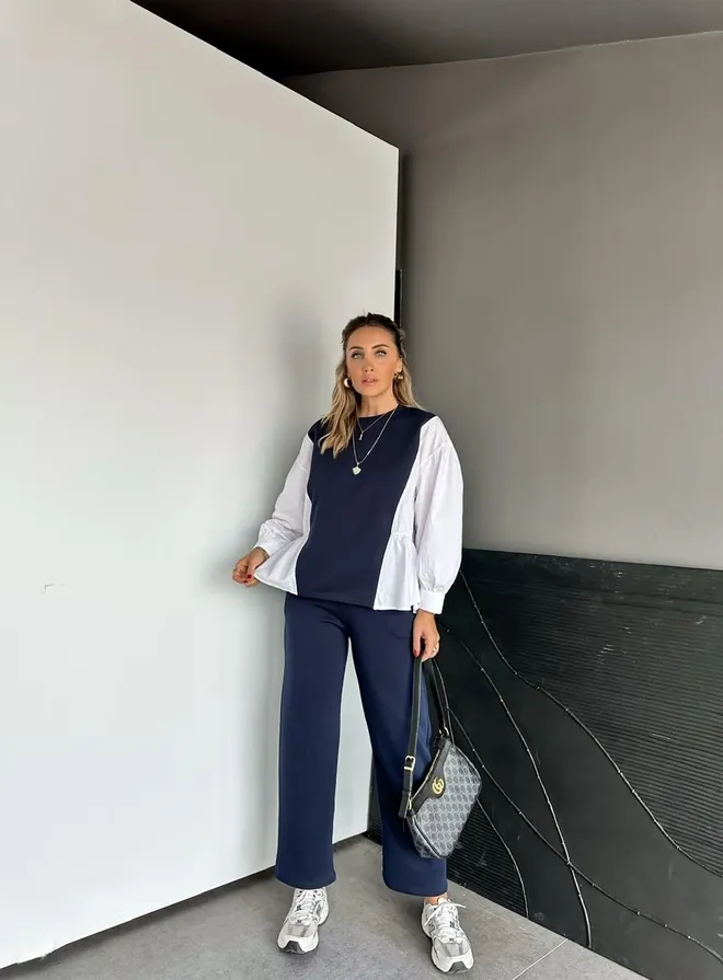 Cream Rouge Комплект Спортивного Костюма Темно синий Повседневный Спорт Элегантный Оптовая продажа одежды Бездельничать