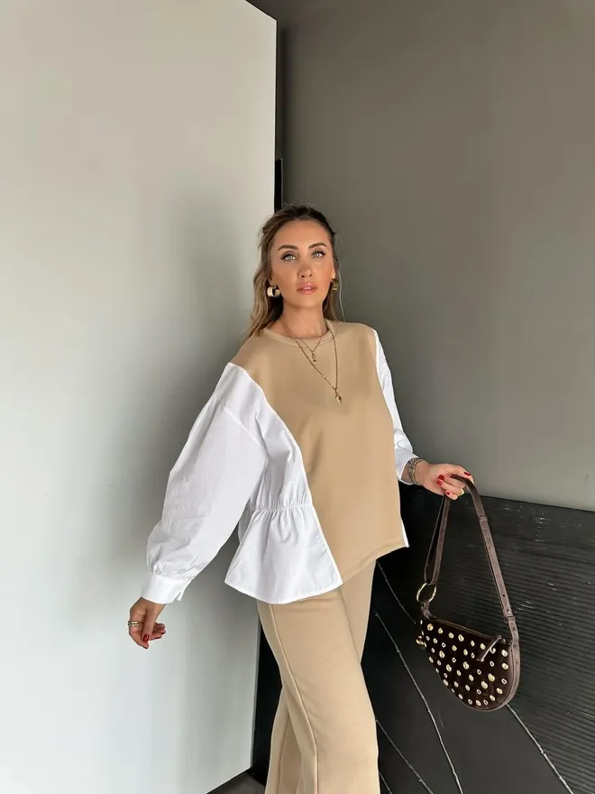 Cream Rouge Бежевый Комплект Спортивного Костюма С Зауженными Брюками И Круглым Вырезом Оптовая продажа одежды 5