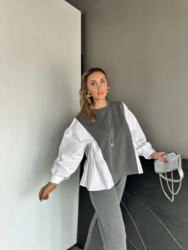 Cream Rouge Серый Повседневный Виды Спорта Элегантный Комплект Спортивного Костюма Оптовая продажа одежды 1