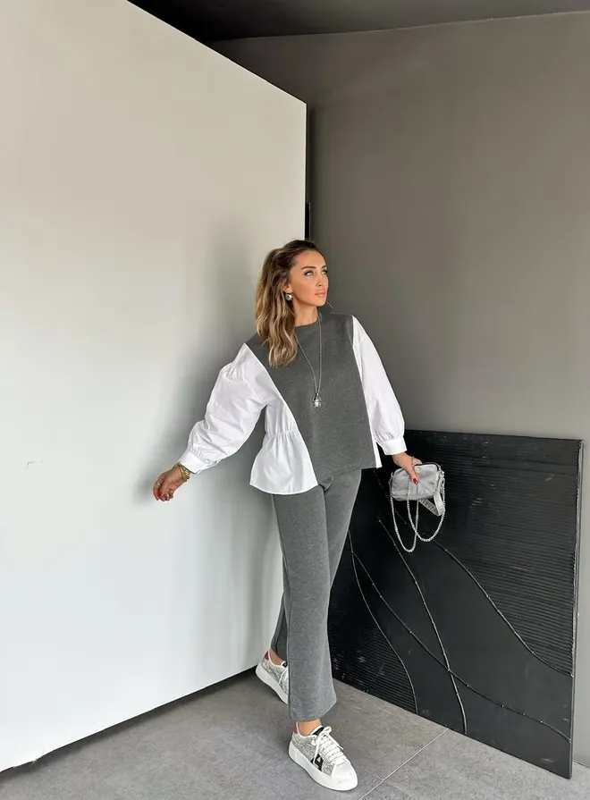 Cream Rouge Серый Повседневный Виды Спорта Элегантный Комплект Спортивного Костюма Оптовая продажа одежды Зима