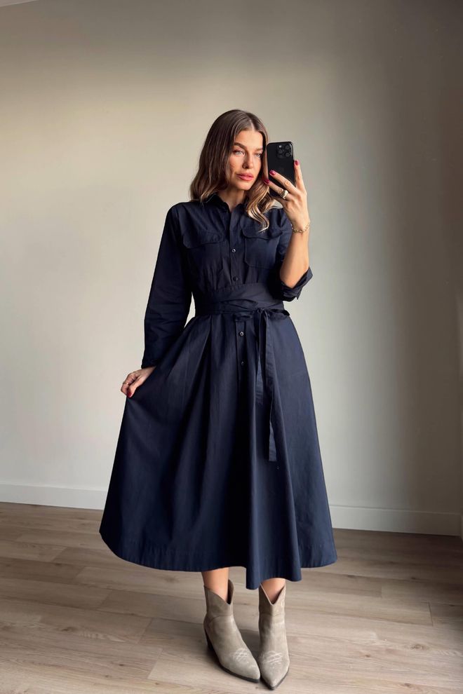 Cream Rouge Vestito Camicia Nero Modesto Con Collo Dentellato Abbigliamento all'ingrosso Modesto