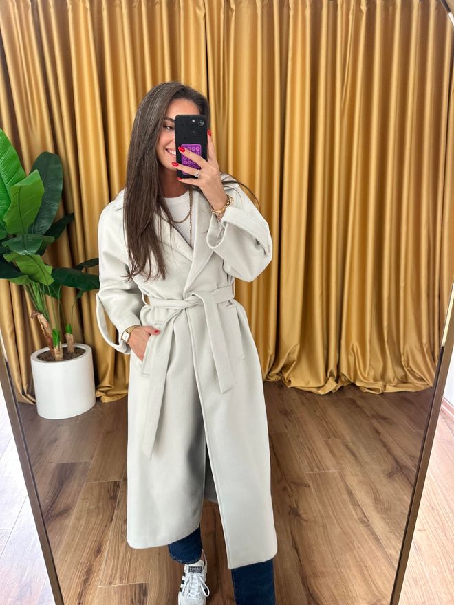 Cream Rouge Cappotto Beige Elegante A Portafoglio Con Chiusura A Cravatta Abbigliamento all'ingrosso Casuale