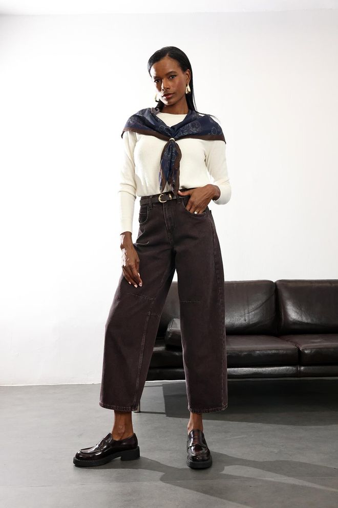 Cream Rouge Pantaloni Marroni Da Mamma Vita Alta Corta Gamba Larga Abbigliamento all'ingrosso Casuale