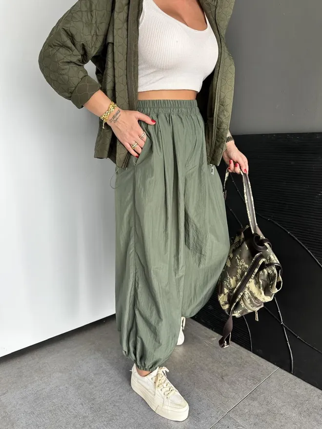 Cream Rouge Green Casual Sport Jogger Pants Wholesale Clothing Lounge