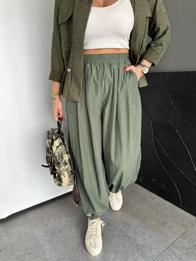 Cream Rouge Green Casual Sport Jogger Pants Wholesale Clothing Winter