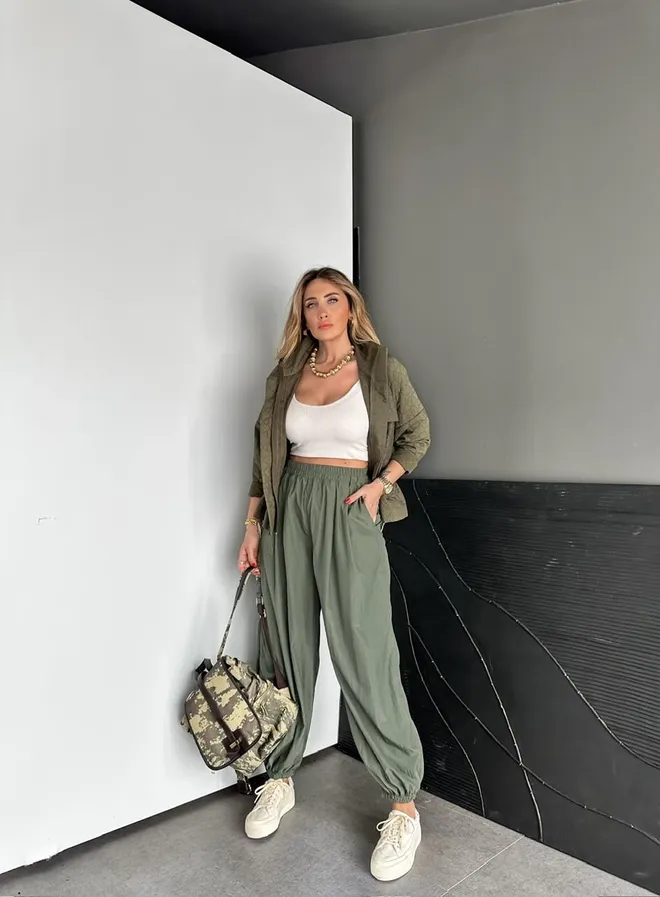 Cream Rouge Pantaloni Jogger Sportivi Casual Verdi Abbigliamento all'ingrosso Casuale