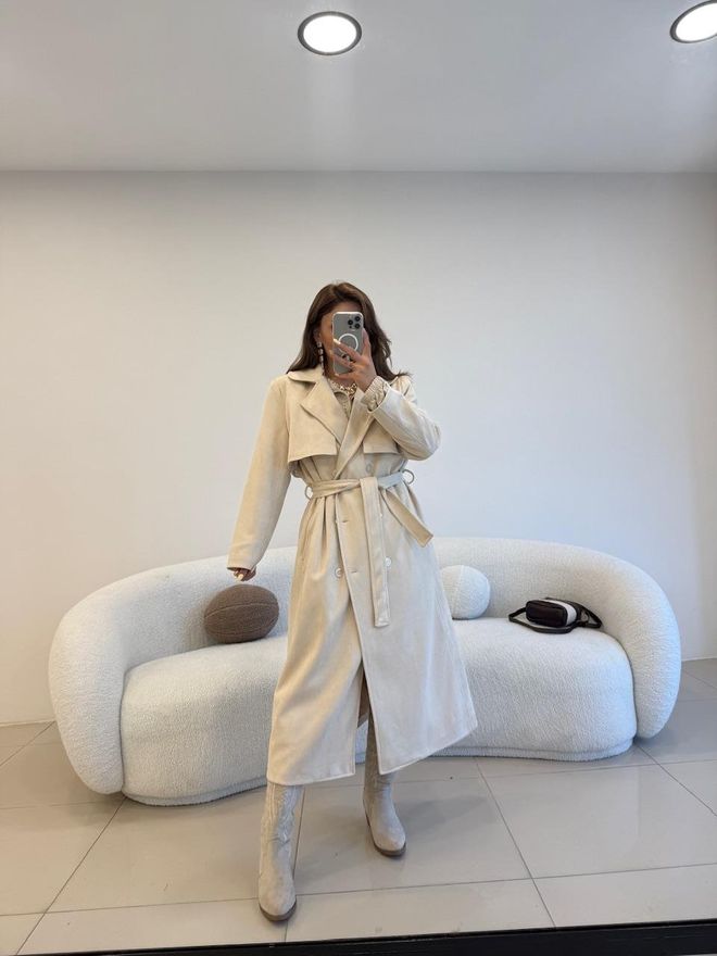Cream Rouge Trench Beige Elegante Abbigliamento all'ingrosso Casuale