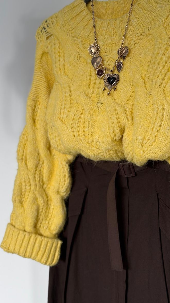 Cream Rouge Yellow Oversized Fit Sweater With Crew Neck Wholesale Clothing Lounge