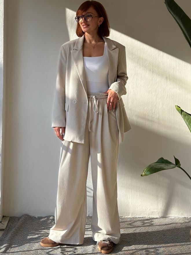 Cream Rouge Pantaloni Palazzo Beige Con Vita Alta E Coulisse Abbigliamento all'ingrosso Casuale