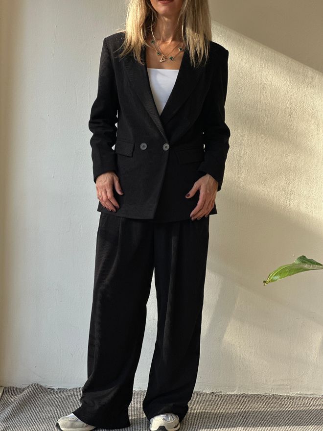 Cream Rouge Pantaloni Palazzo Neri Con Gamba Larga E Coulisse Abbigliamento all'ingrosso Casuale