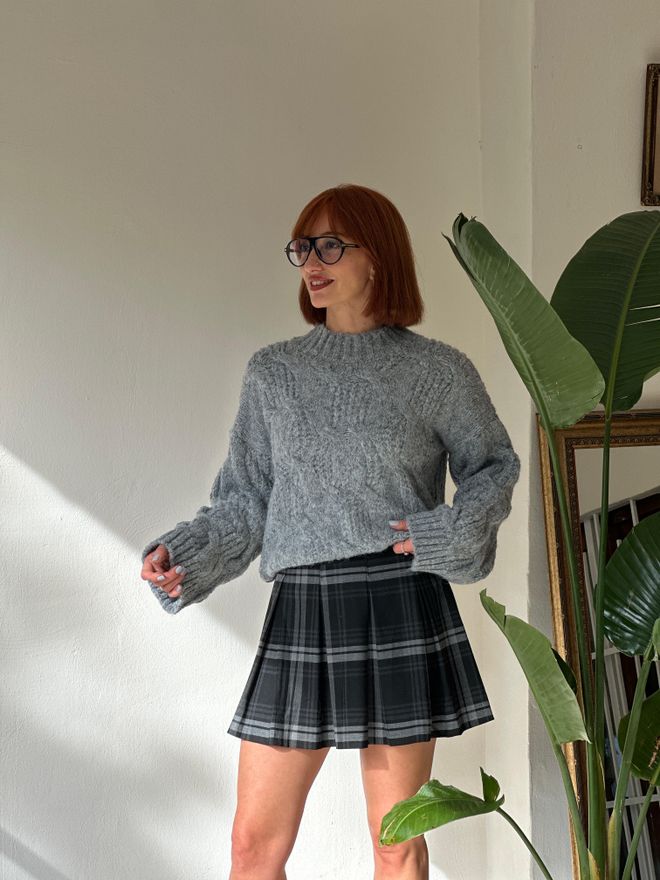 Cream Rouge Pulover Gri Croială Supradimensionată Cu Gât Înalt Îmbrăcăminte cu ridicata Casual