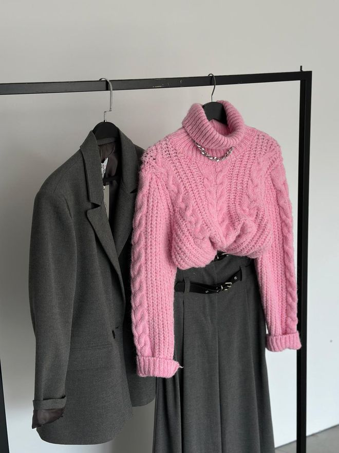 Cream Rouge Camicetta Rosa Con Collo A Tartaruga E Maniche Lunghe Abbigliamento all'ingrosso Casuale