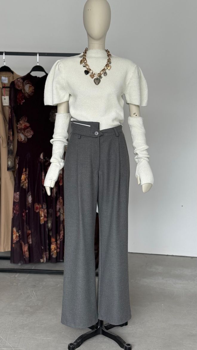 Cream Rouge Pantaloni Grigi Formali Eleganti Vintage Abbigliamento all'ingrosso Casuale