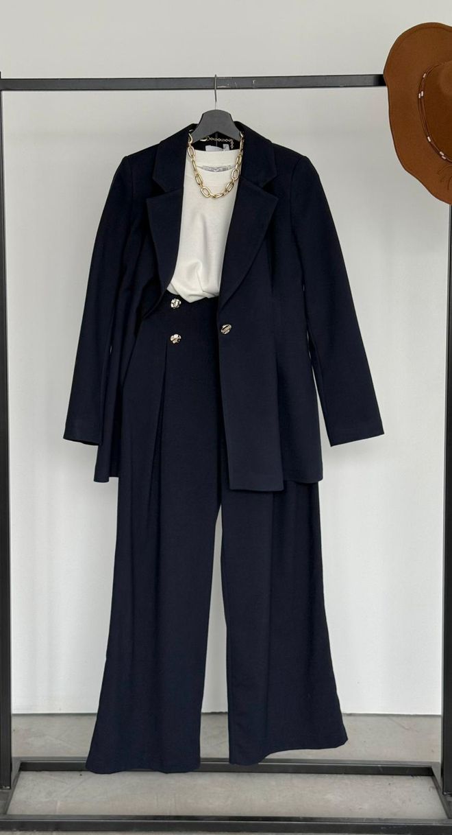 Cream Rouge Pantaloni Palazzo Eleganti Formali Blu Navy Abbigliamento all'ingrosso Casuale