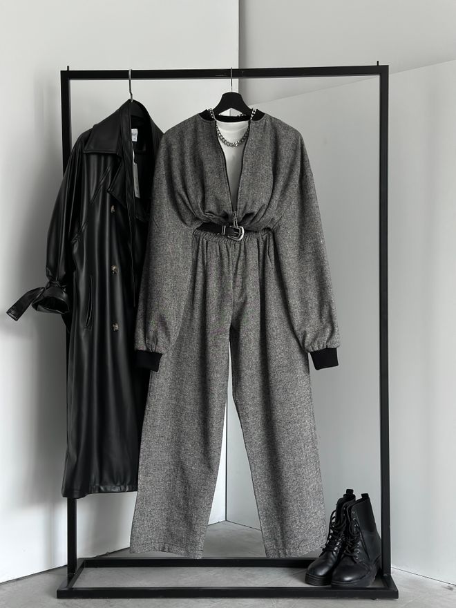 Cream Rouge Siyah Bomber Ceket Bol Kalıp Fermuarlı Toptan Giyim 1