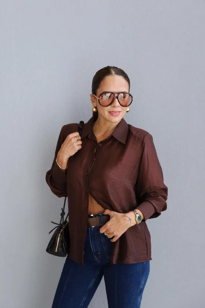 Cream Rouge Camicia Marrone Casual Elegante Formale Abbigliamento all'ingrosso Casuale