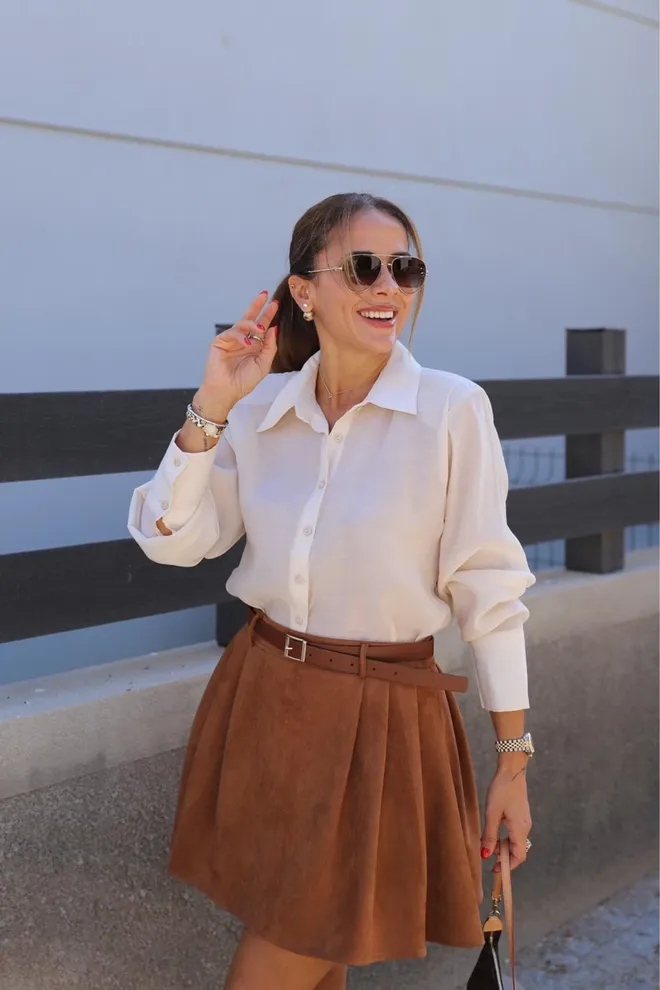 Cream Rouge Camicia Beige Elegante Formale Casual Preppy Abbigliamento all'ingrosso Casuale