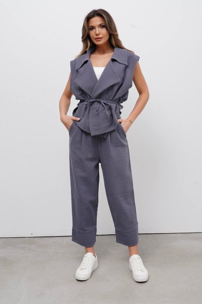 Cream Rouge بنطال رمادي مدبب اقتصادي للاستخدام اليومي ملابس بالجملة غير رسمي