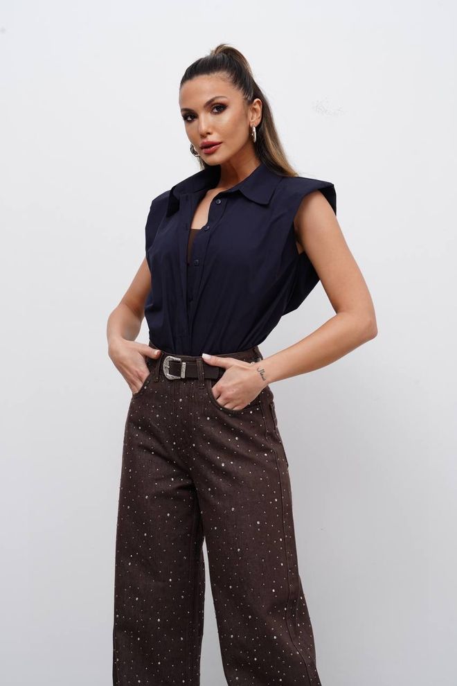 Cream Rouge Črna Majica – Brez Rokavov Polo Ovratnik Na Gumbe Oblačila na debelo Ležerno